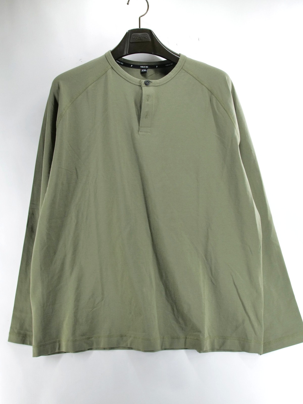 Public Rec Shirt Mens XXL Green Henley Long Sleeve Pima Cotton Blend Casual